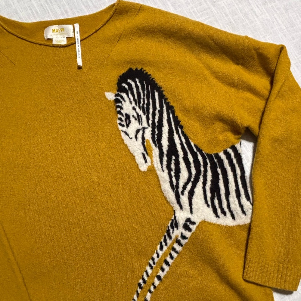Anthropologie Maeve cashmere Mustard Zebra Sweater - Picture 9 of 11